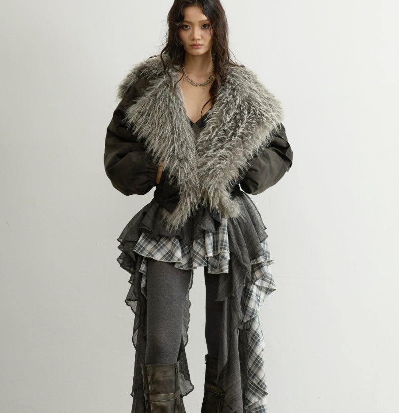 Veste courte taille haute style aviateur avec capuche et col en fourrure - IVOIRART.COM