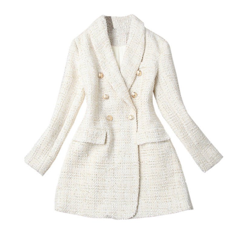 Veste croisée en tweed col tailleur, coupe slim, style coréen automne-hiver chic - IVOIRART.COM