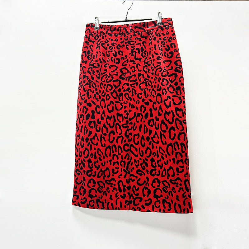 Veste croisée léopard et jupe crayon midi - Ensemble costume 2 pièces rouge 2026 - IVOIRART.COM