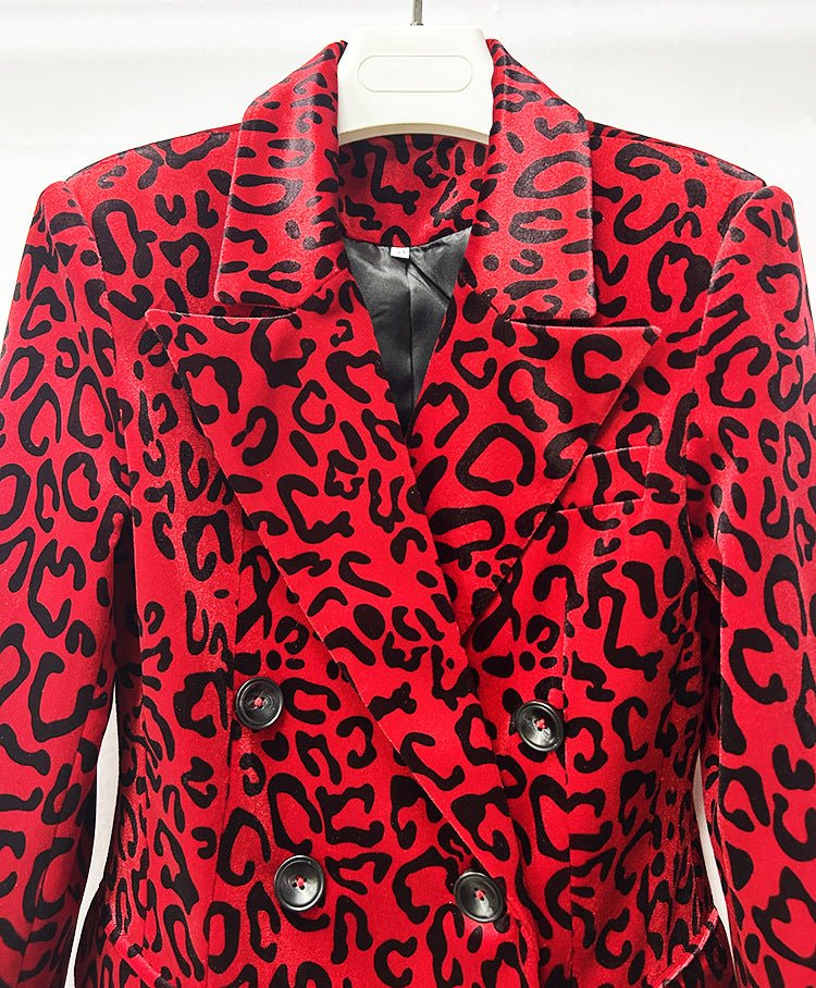 Veste croisée léopard et jupe crayon midi - Ensemble costume 2 pièces rouge 2026 - IVOIRART.COM