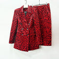 Veste croisée léopard et jupe crayon midi - Ensemble costume 2 pièces rouge 2026 - IVOIRART.COM
