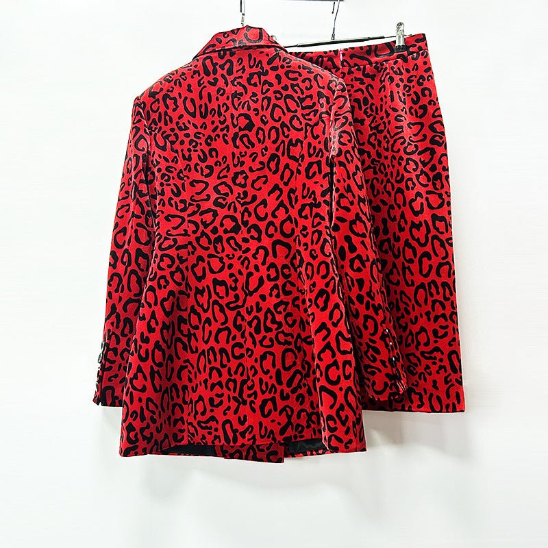 Veste croisée léopard et jupe crayon midi - Ensemble costume 2 pièces rouge 2026 - IVOIRART.COM