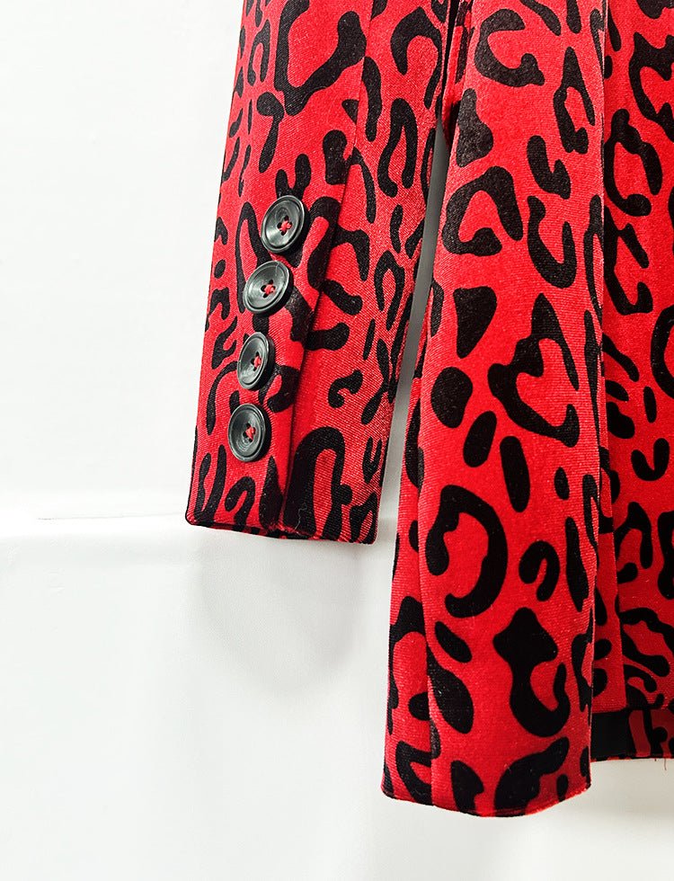 Veste croisée léopard et jupe crayon midi - Ensemble costume 2 pièces rouge 2026 - IVOIRART.COM