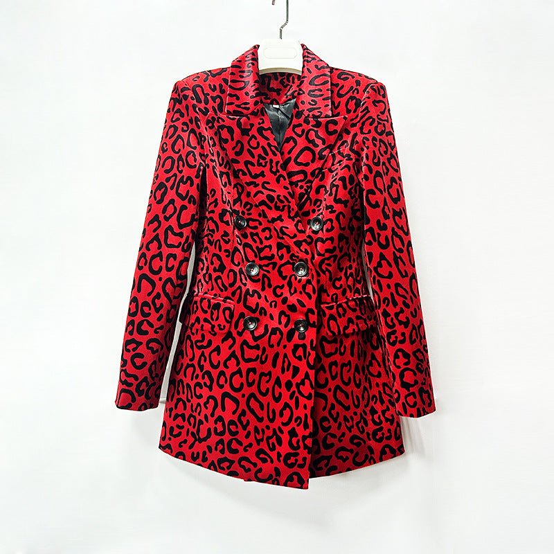 Veste croisée léopard et jupe crayon midi - Ensemble costume 2 pièces rouge 2026 - IVOIRART.COM