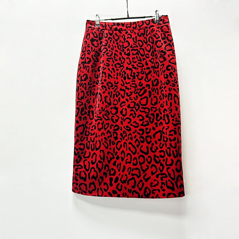 Veste croisée léopard et jupe crayon midi - Ensemble costume 2 pièces rouge 2026 - IVOIRART.COM