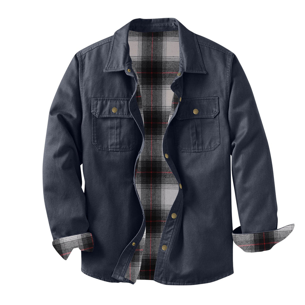 Veste de travail en toile délavée avec doublure à carreaux, chaude et résistante - IVOIRART.COM