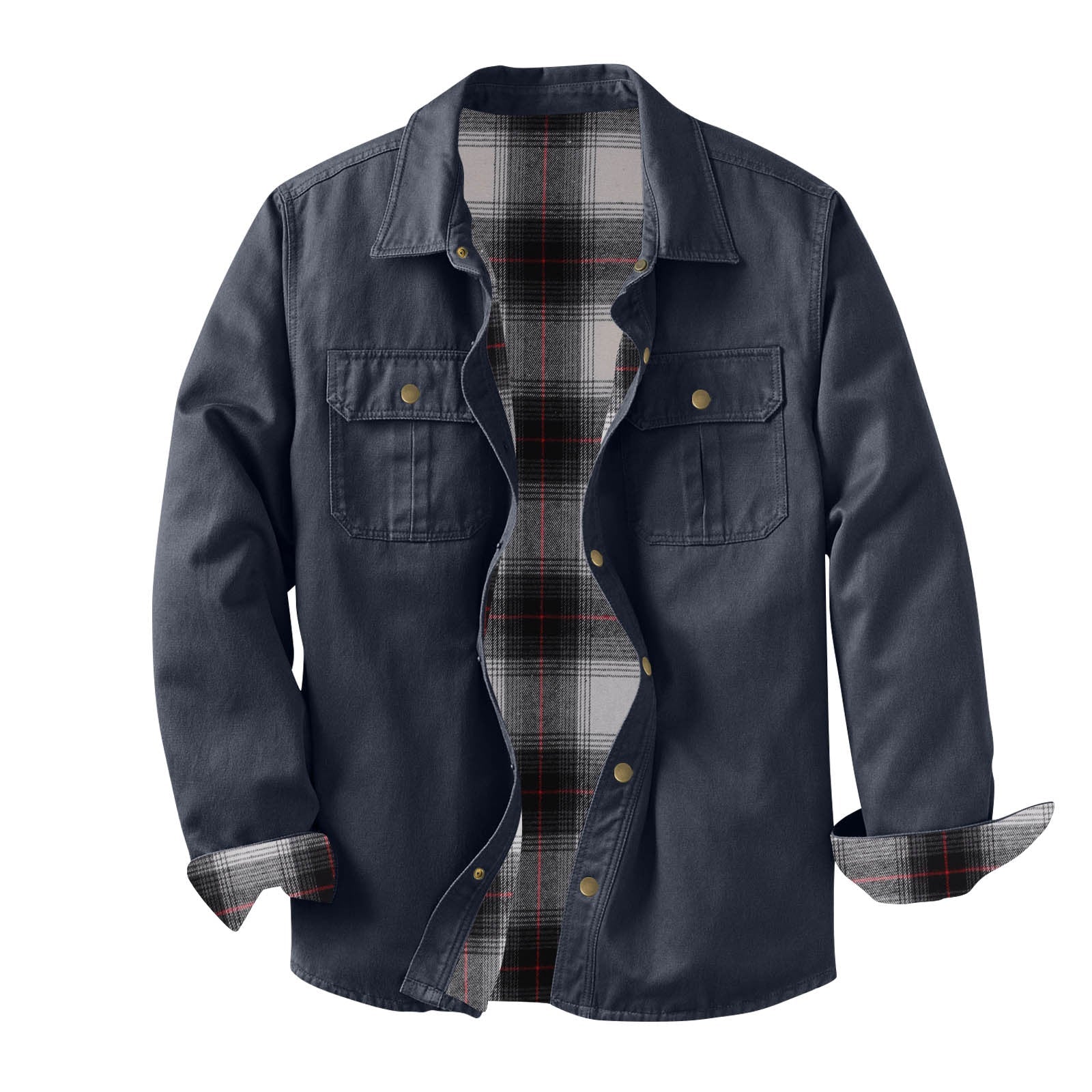 Veste de travail en toile délavée avec doublure à carreaux, chaude et résistante - IVOIRART.COM
