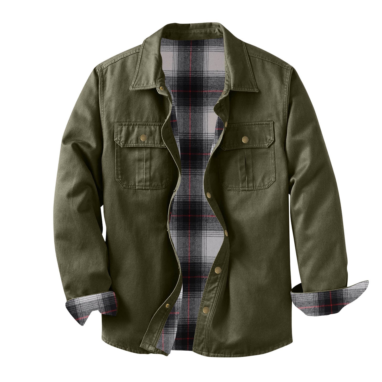 Veste de travail en toile délavée avec doublure à carreaux, chaude et résistante - IVOIRART.COM