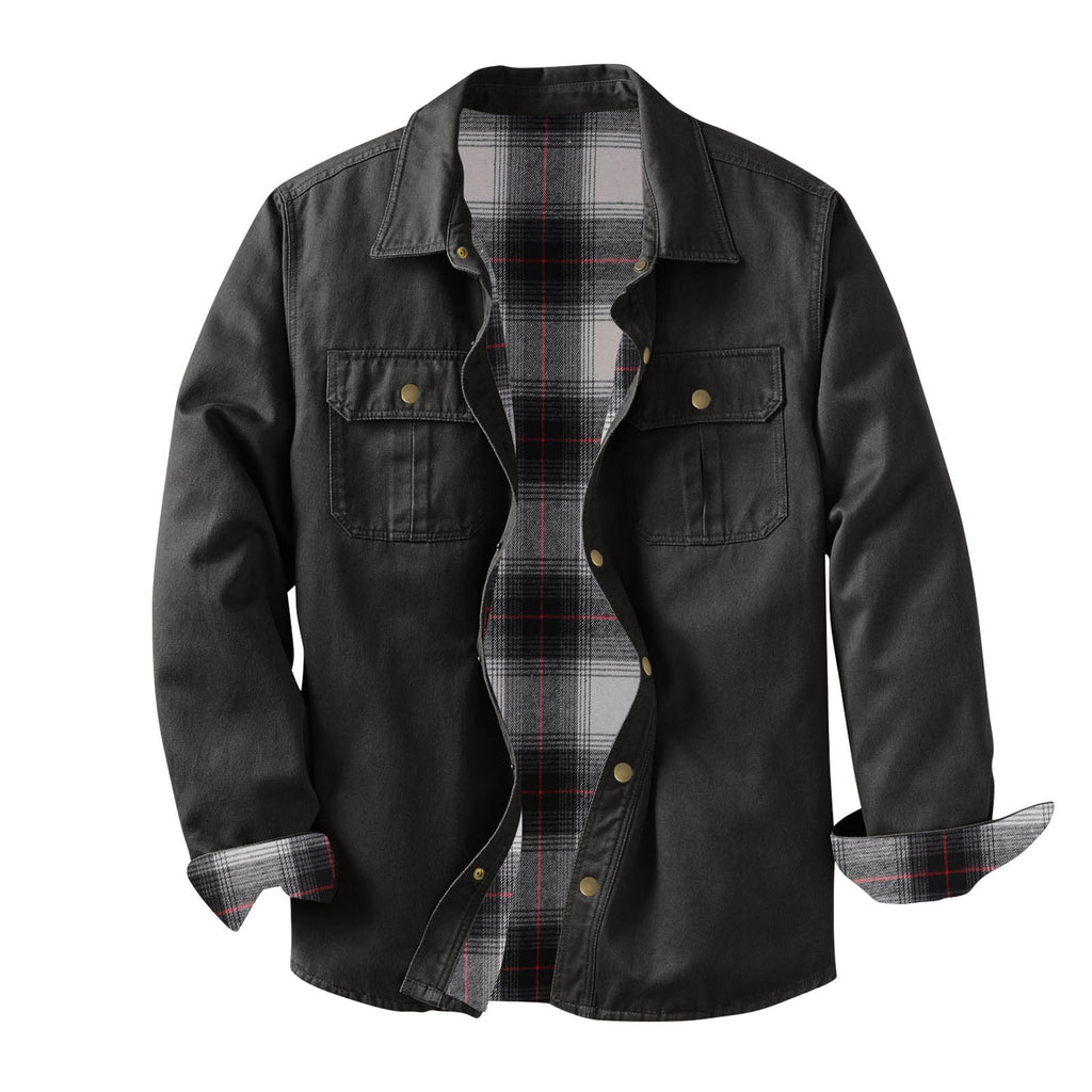 Veste de travail en toile délavée avec doublure à carreaux, chaude et résistante - IVOIRART.COM