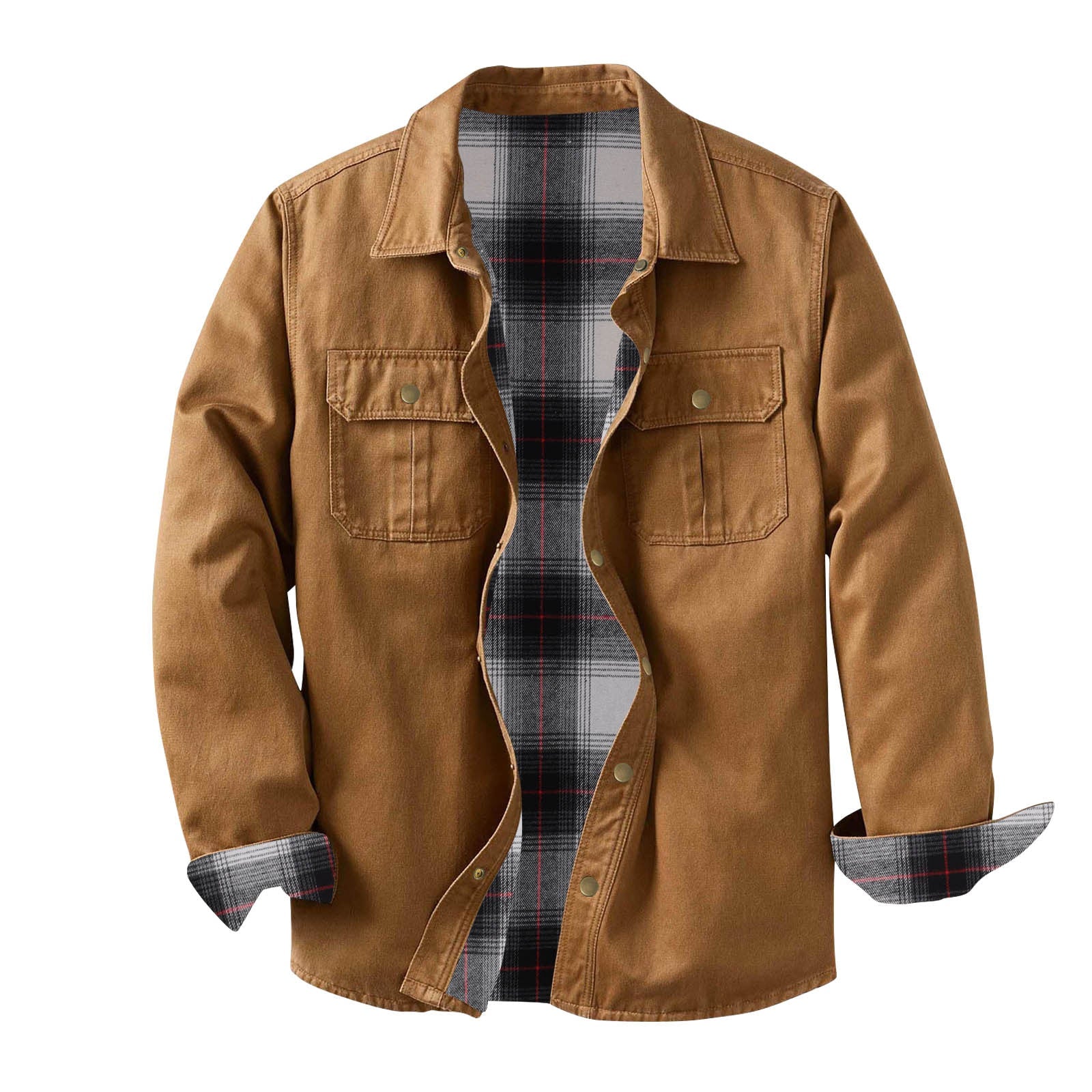 Veste de travail en toile délavée avec doublure à carreaux, chaude et résistante - IVOIRART.COM