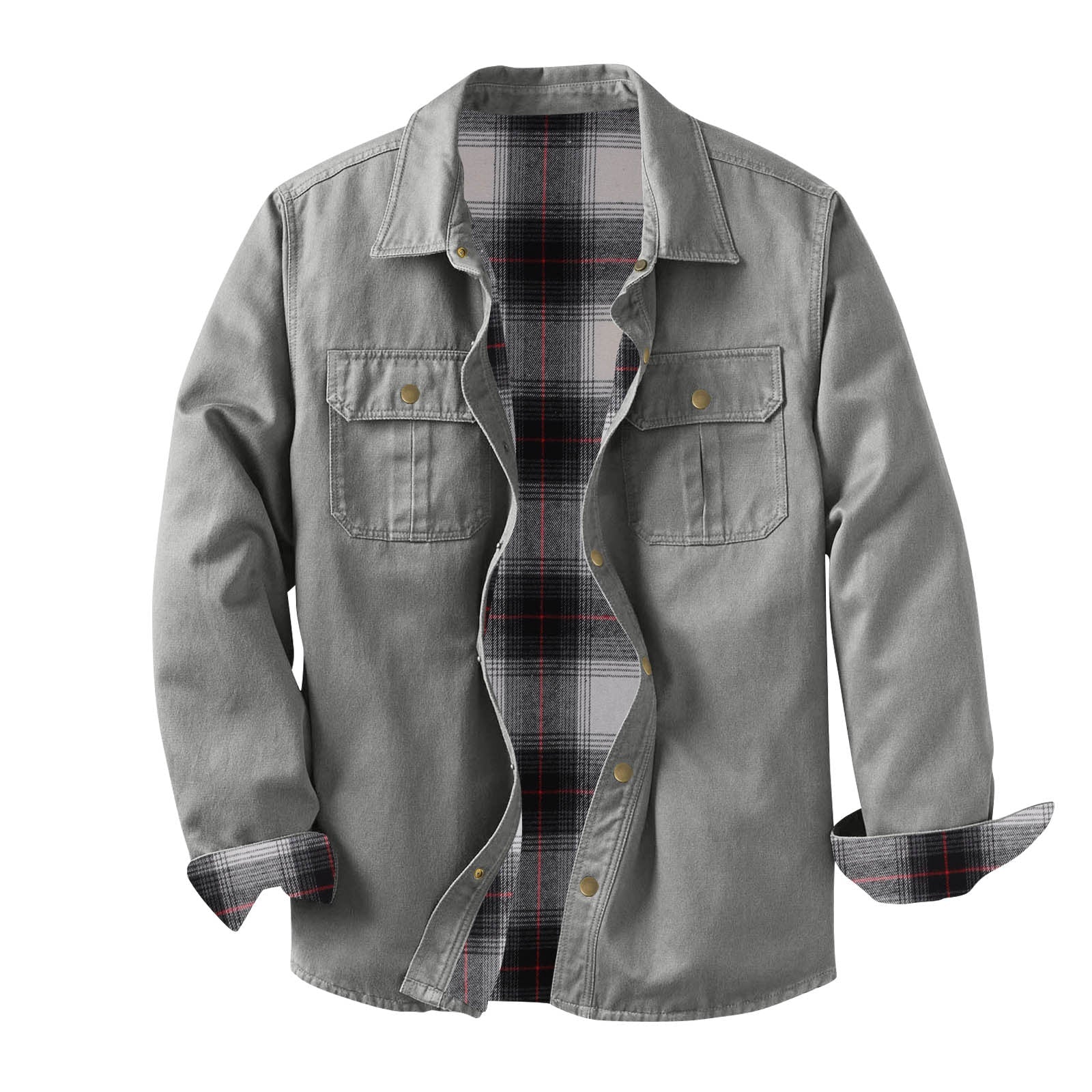 Veste de travail en toile délavée avec doublure à carreaux, chaude et résistante - IVOIRART.COM