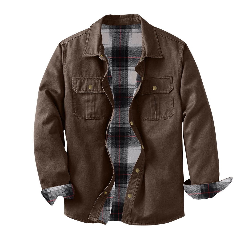 Veste de travail en toile délavée avec doublure à carreaux, chaude et résistante - IVOIRART.COM