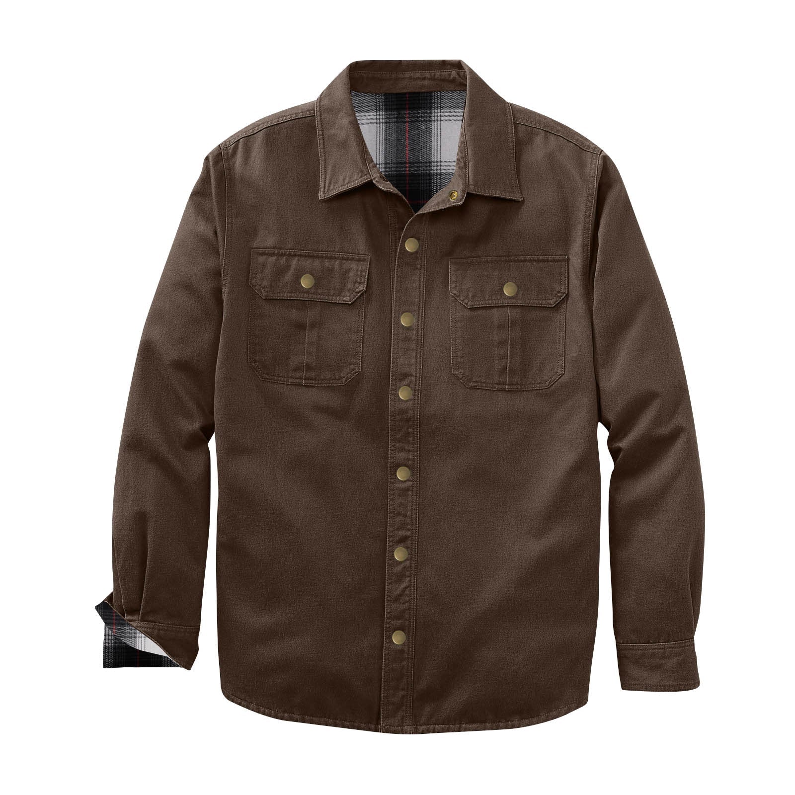 Veste de travail en toile délavée avec doublure à carreaux, chaude et résistante - IVOIRART.COM