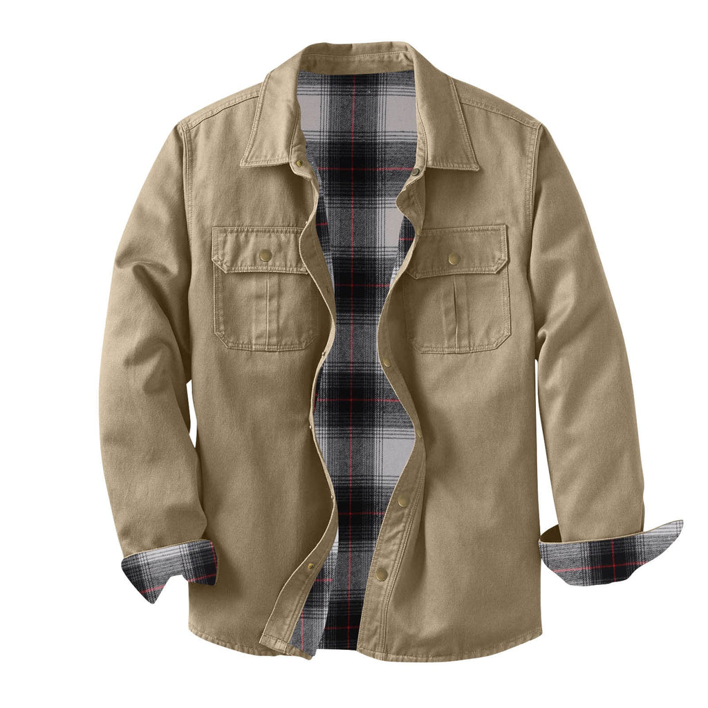 Veste de travail en toile délavée avec doublure à carreaux, chaude et résistante - IVOIRART.COM