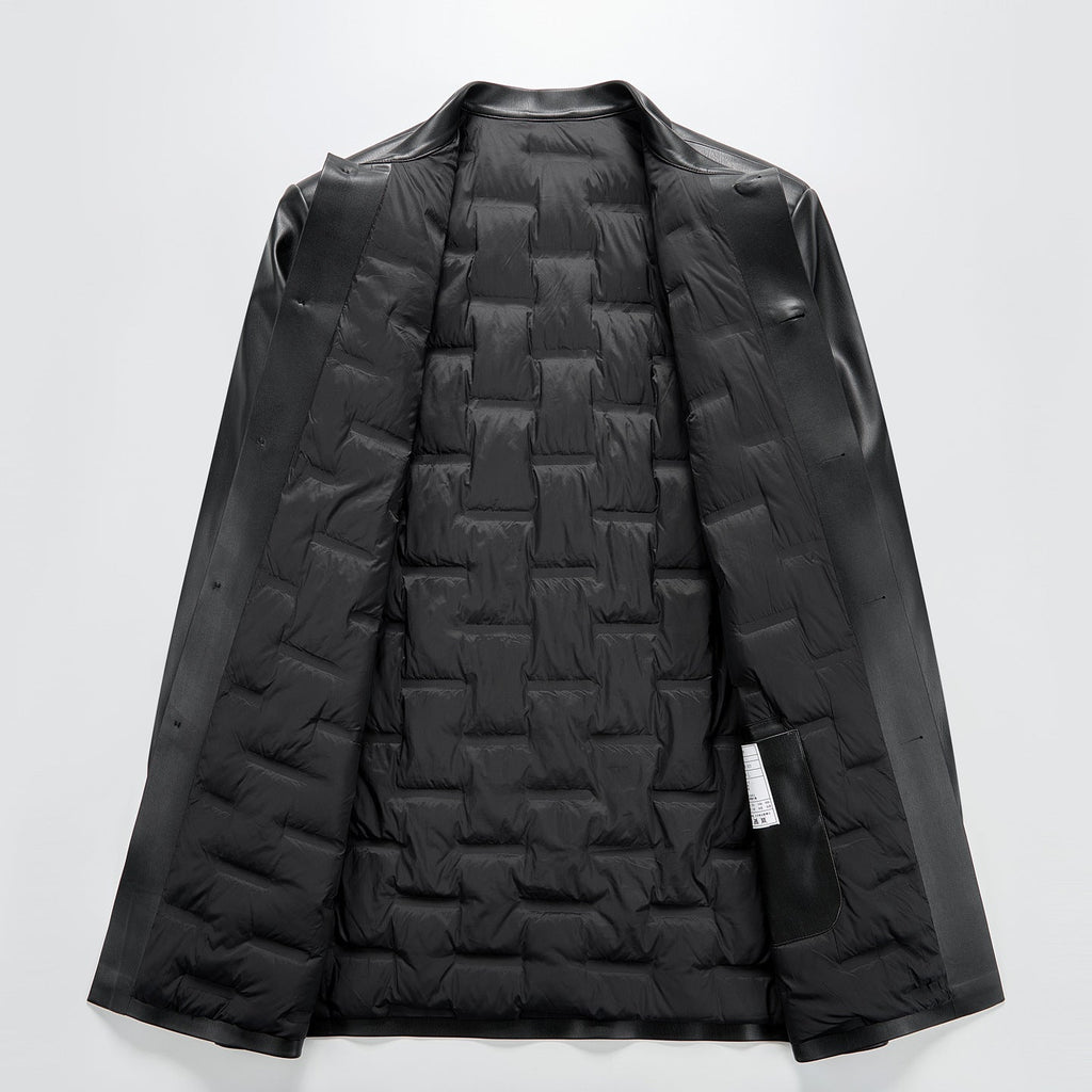 Veste en cuir matelassée avec doublure amovible — trench-coat chaud homme style - IVOIRART.COM