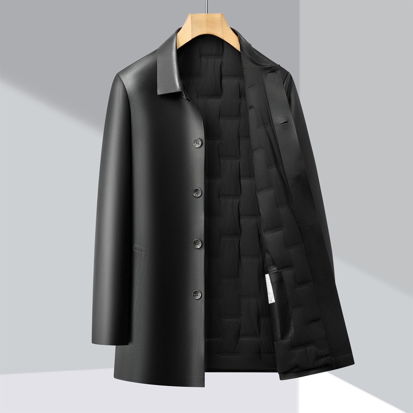 Veste en cuir matelassée avec doublure amovible — trench-coat chaud homme style - IVOIRART.COM