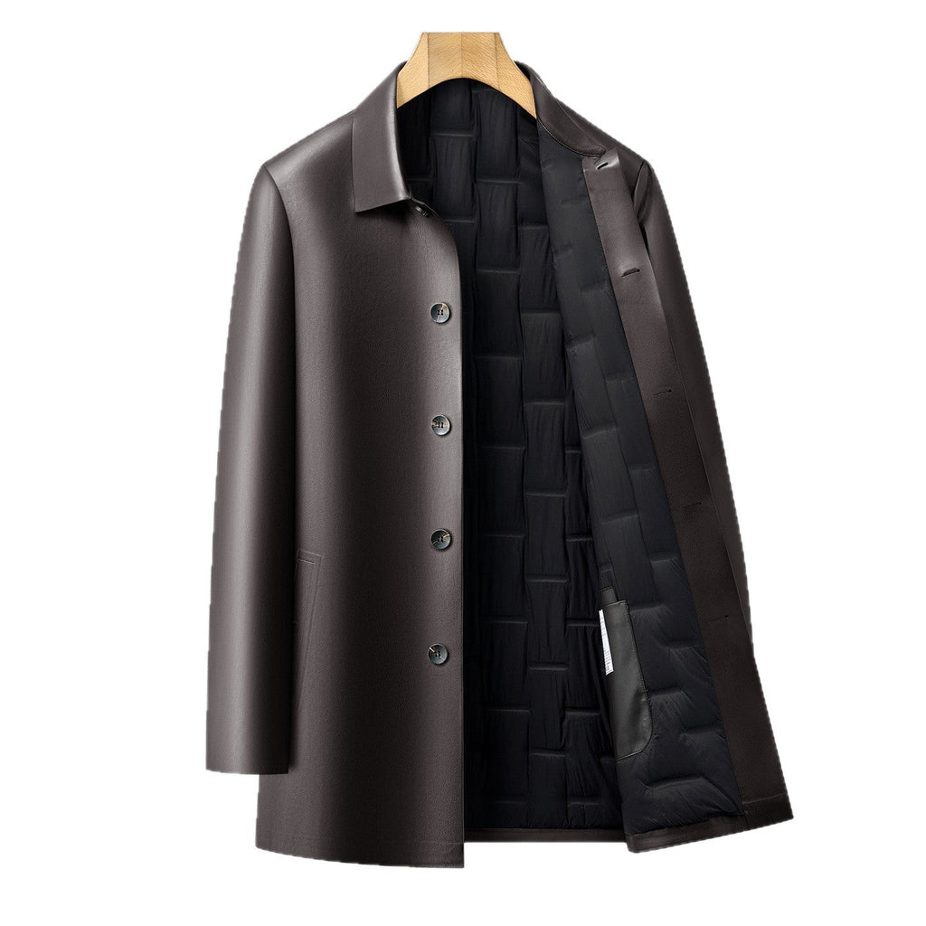 Veste en cuir matelassée avec doublure amovible — trench-coat chaud homme style - IVOIRART.COM