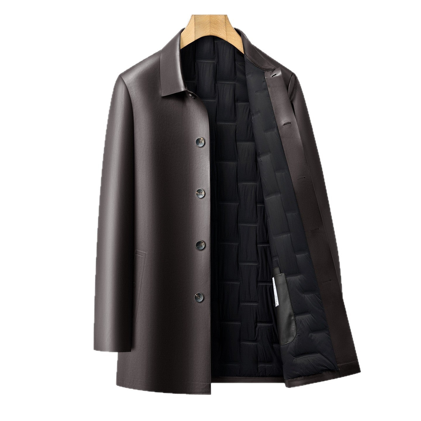 Veste en cuir matelassée avec doublure amovible — trench-coat chaud homme style - IVOIRART.COM