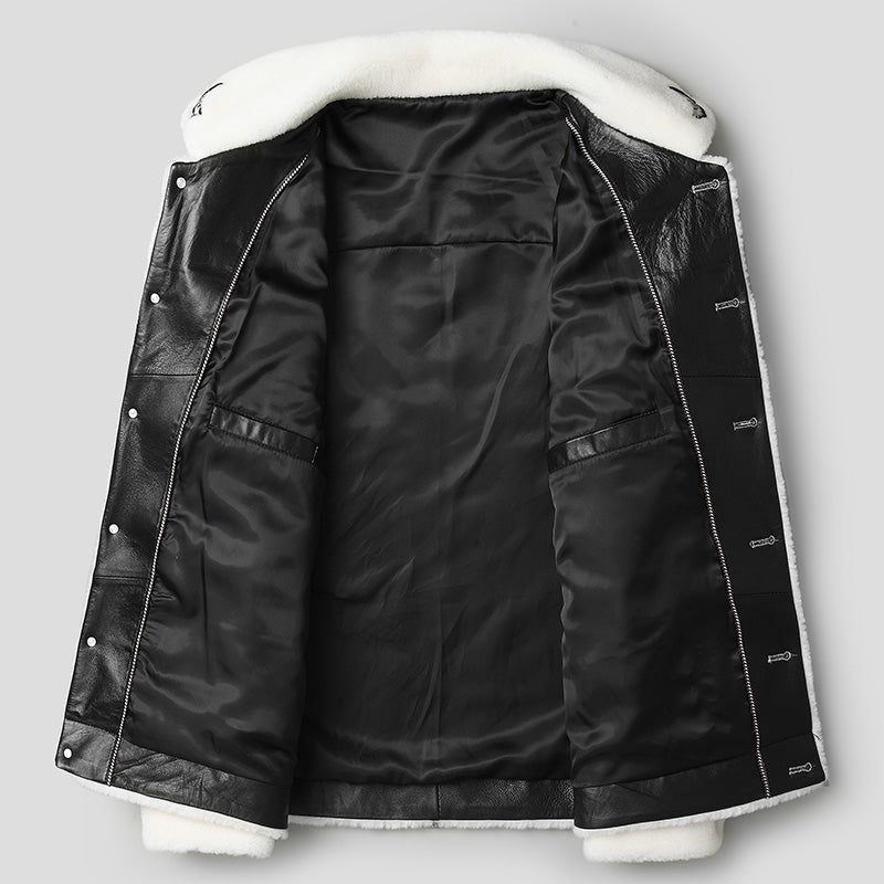 Veste en fourrure d'agneau grain blanc tendance - style business et loisirs chic - IVOIRART.COM