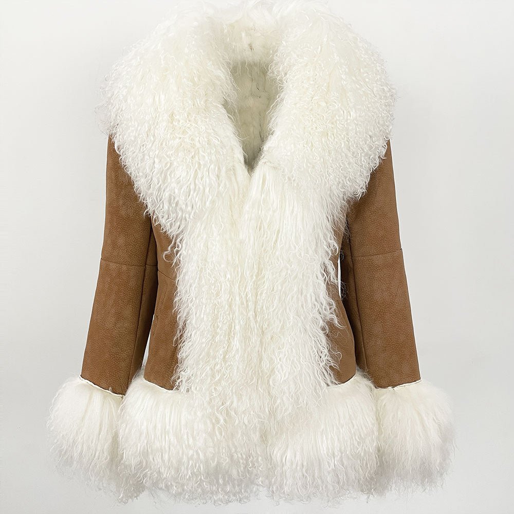 Veste épaissie en laine effet daim avec col en fourrure d'agneau et poches style! - IVOIRART.COM