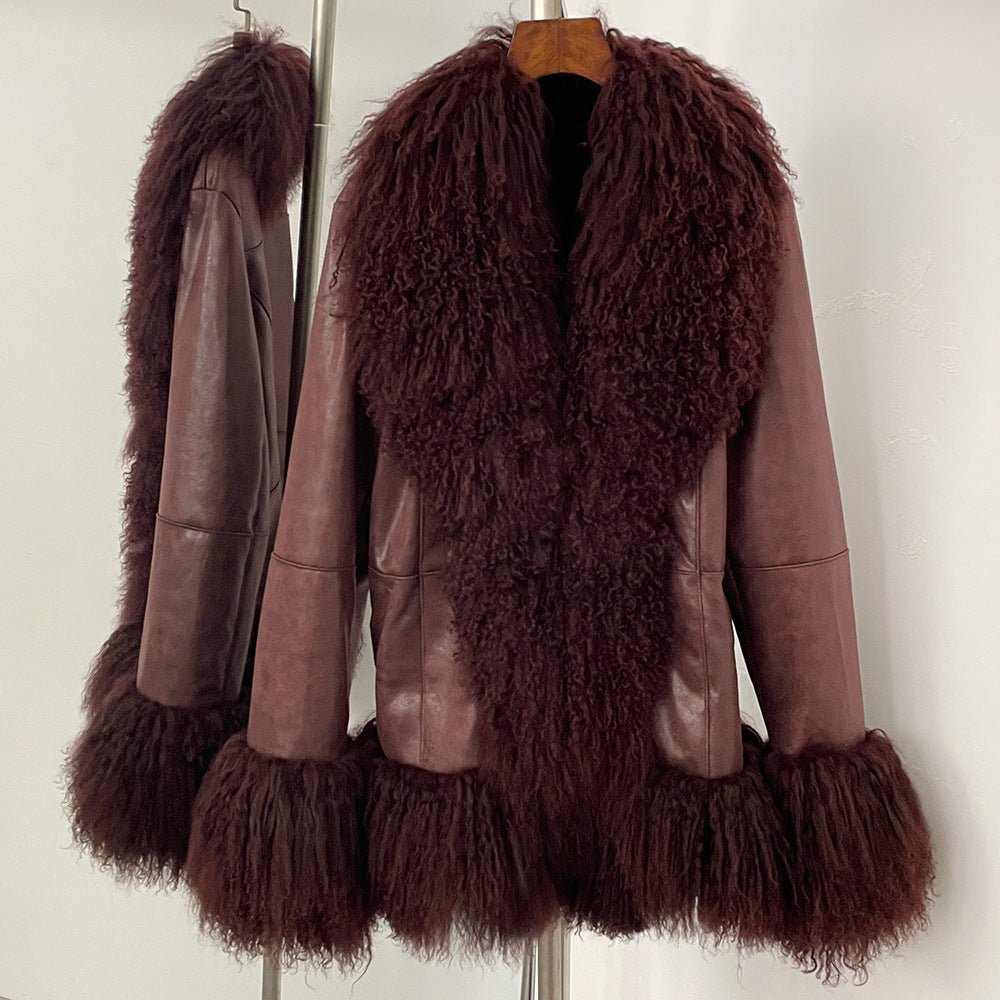 Veste épaissie en laine effet daim avec col en fourrure d'agneau et poches style! - IVOIRART.COM