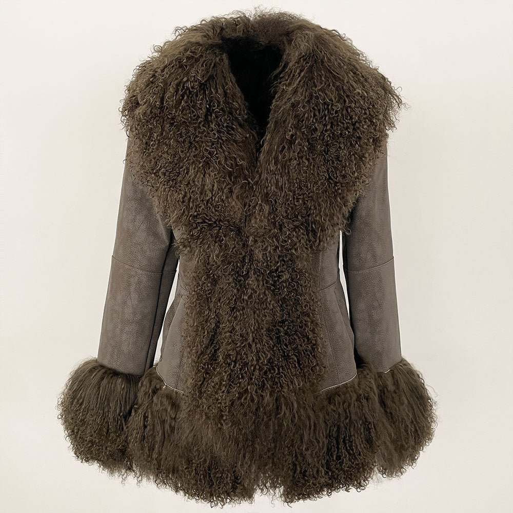 Veste épaissie en laine effet daim avec col en fourrure d'agneau et poches style! - IVOIRART.COM