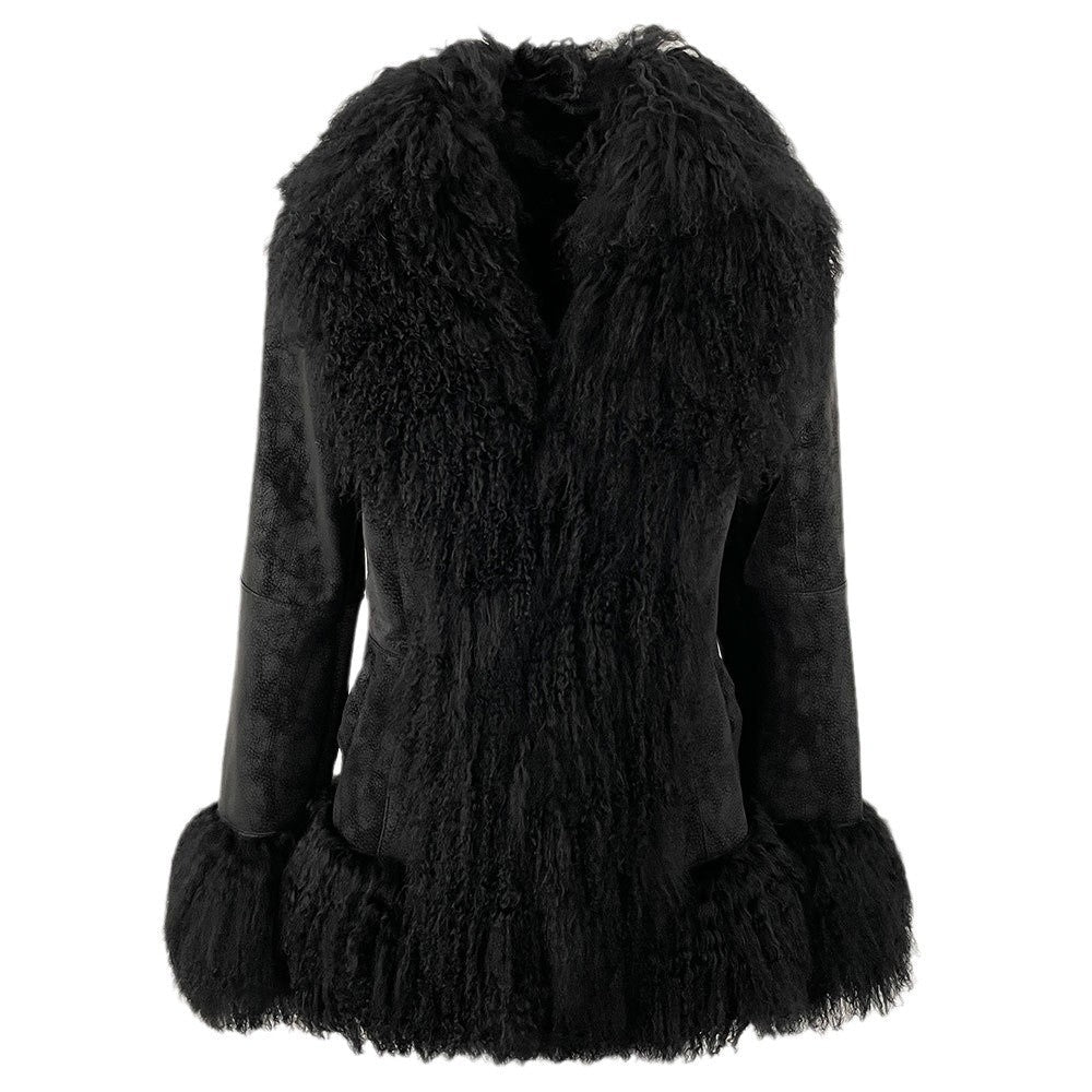 Veste épaissie en laine effet daim avec col en fourrure d'agneau et poches style! - IVOIRART.COM
