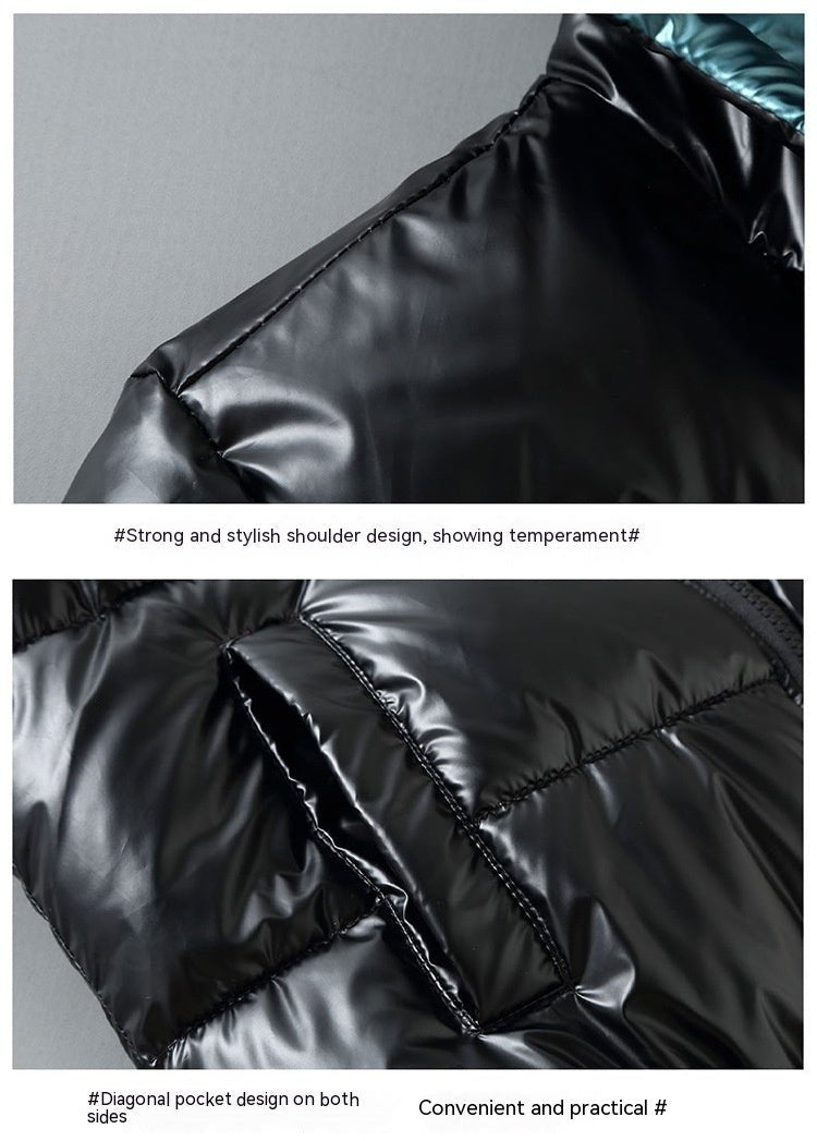 Veste Hivernale Épais Cuir Brillant avec Remplissage Coton Pour Confort - IVOIRART.COM