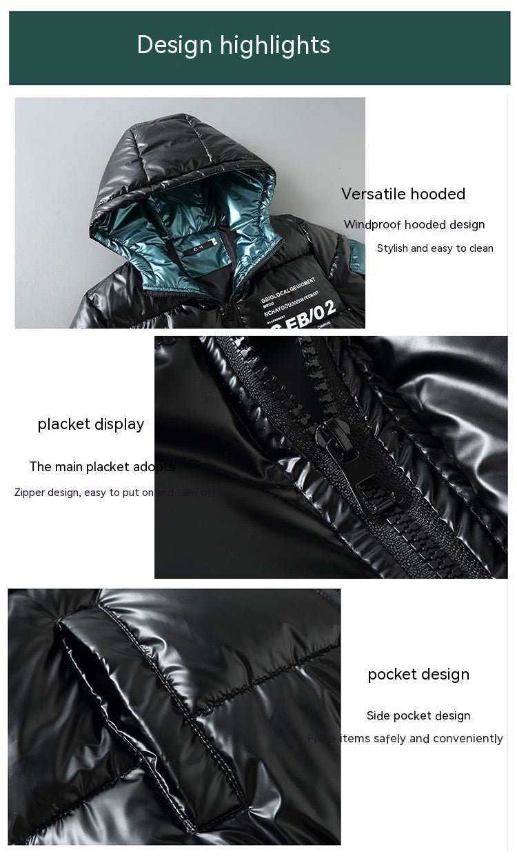 Veste Hivernale Épais Cuir Brillant avec Remplissage Coton Pour Confort - IVOIRART.COM