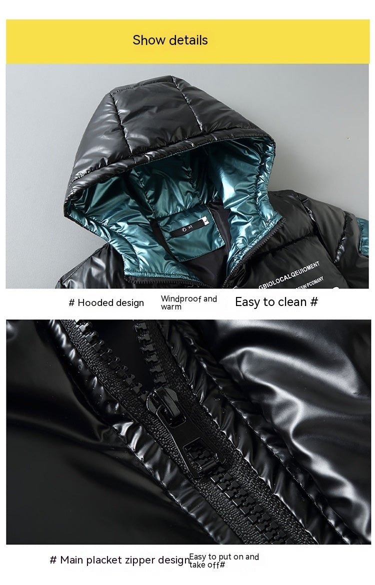 Veste Hivernale Épais Cuir Brillant avec Remplissage Coton Pour Confort - IVOIRART.COM