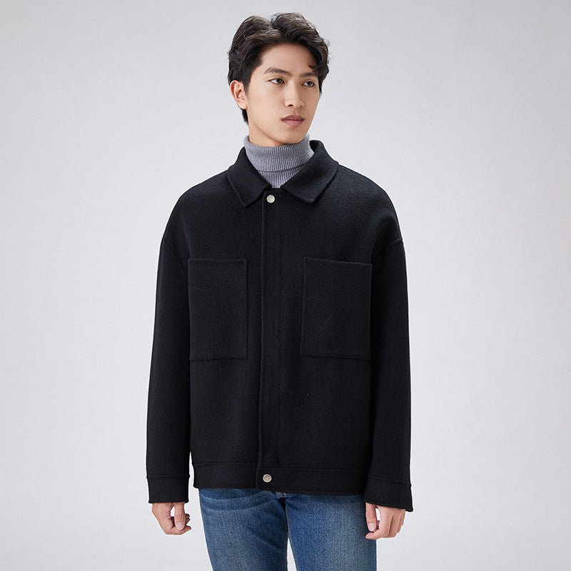 Veste Homme Courte Ample en Laine Double-face à Fermeture Éclair, Col Revers art - IVOIRART.COM