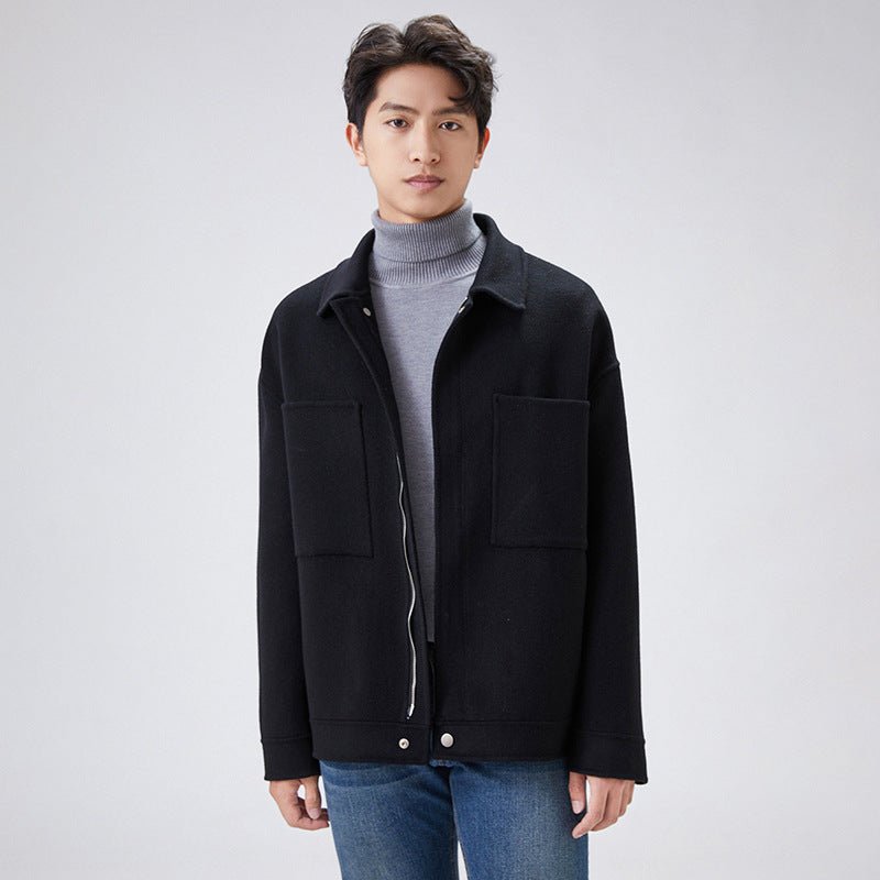 Veste Homme Courte Ample en Laine Double-face à Fermeture Éclair, Col Revers art - IVOIRART.COM