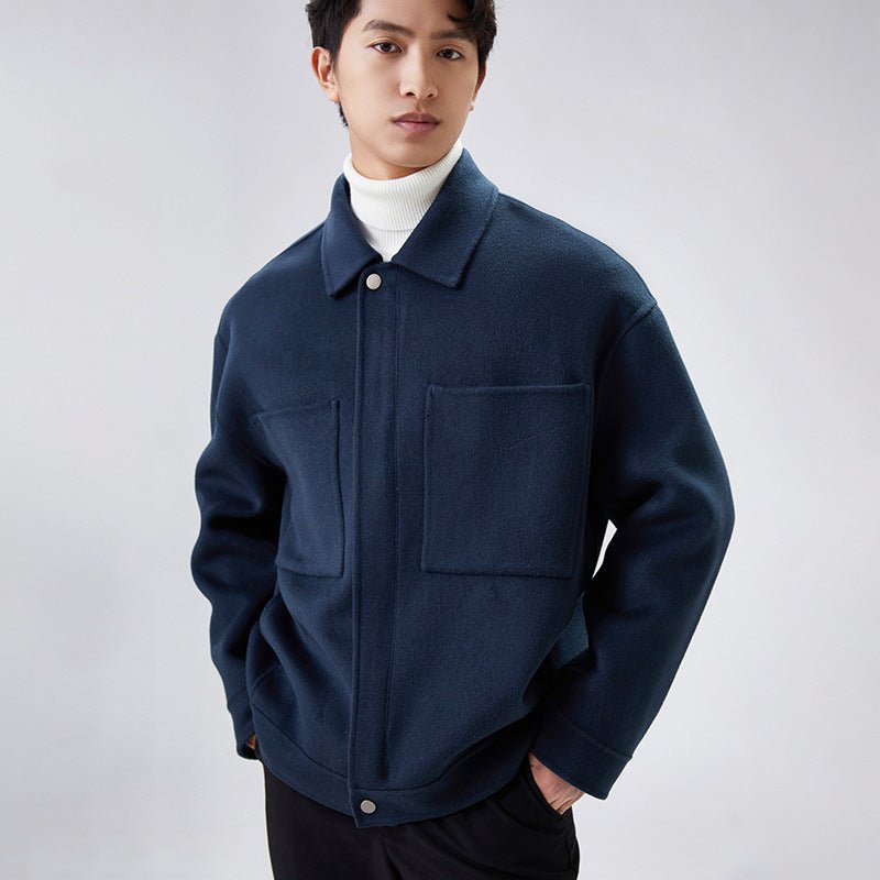 Veste Homme Courte Ample en Laine Double-face à Fermeture Éclair, Col Revers art - IVOIRART.COM