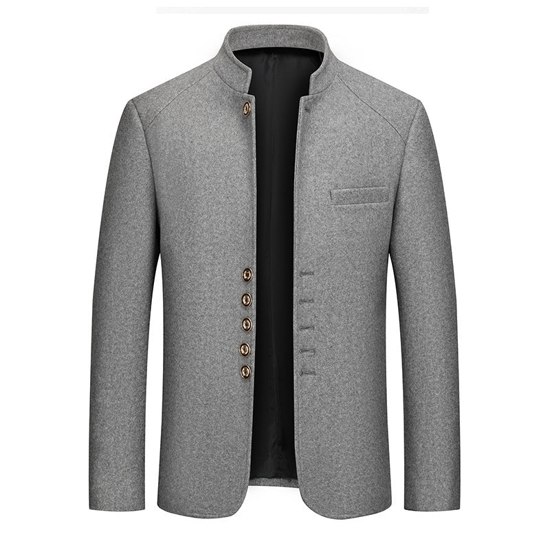 Veste homme en tweed de laine col mandarin Zhongshan pour un look raffiné urbain - IVOIRART.COM