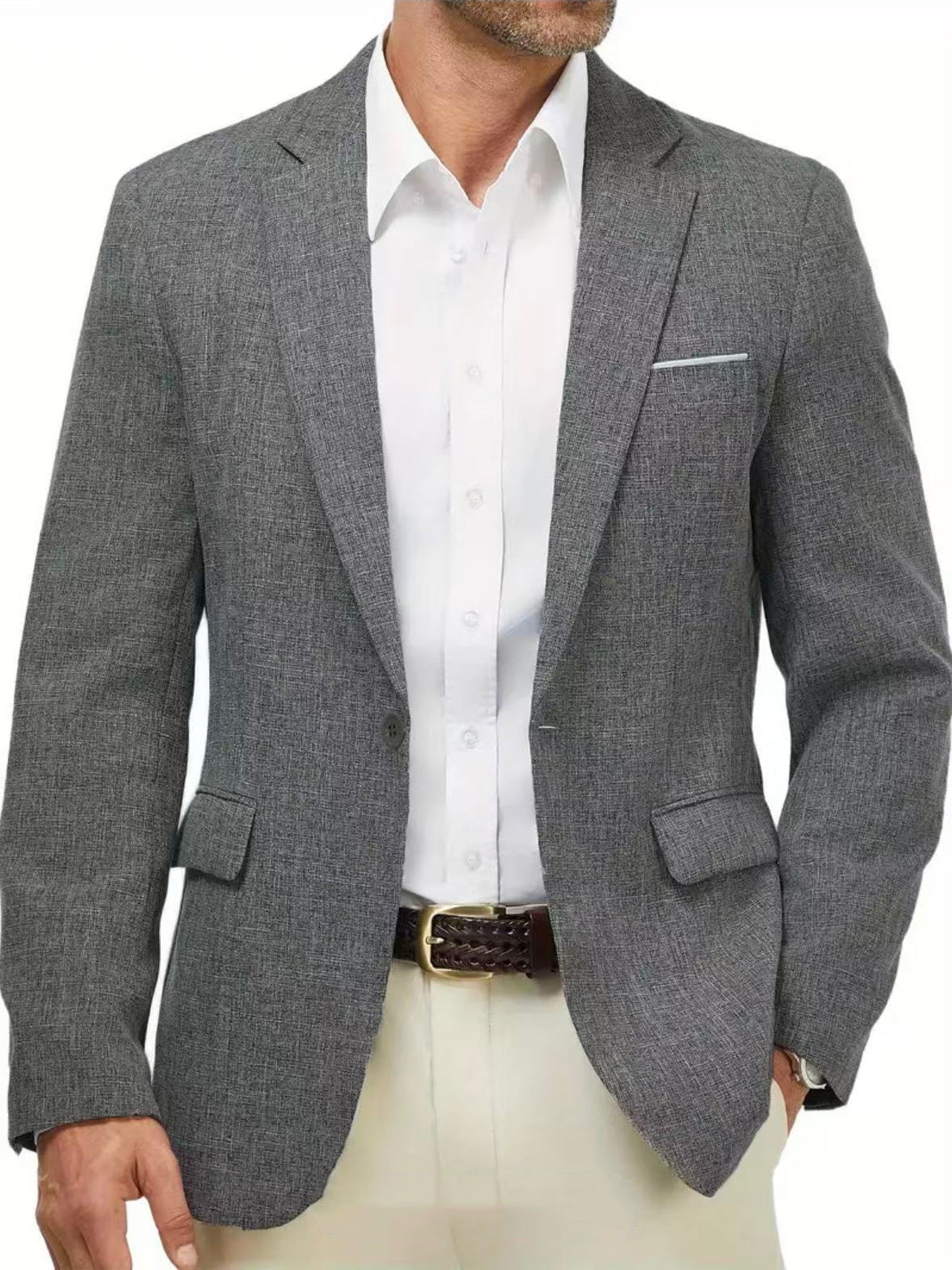 Veste légère décontractée pour homme style italien, été, tissu lin ajusté - IVOIRART.COM