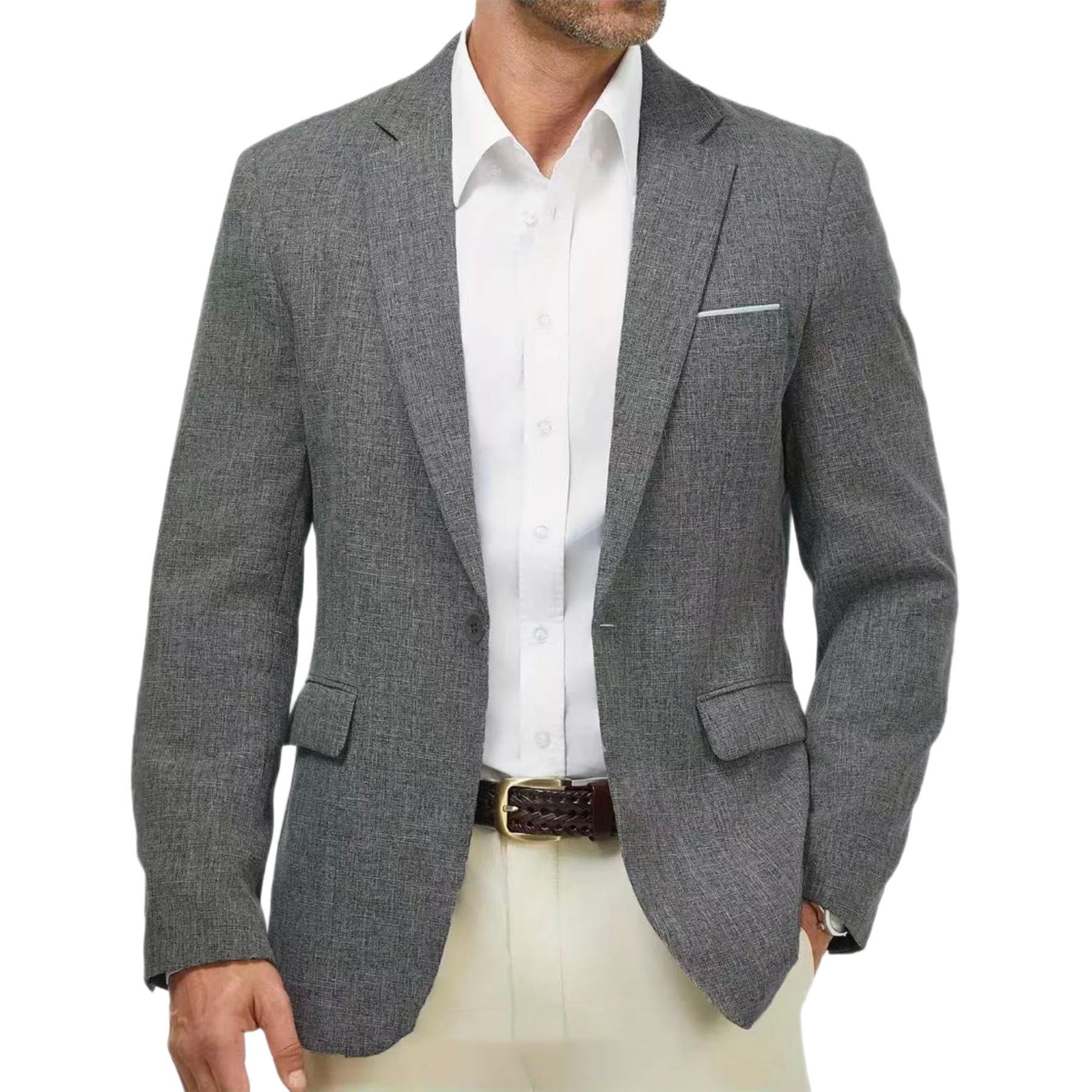 Veste légère décontractée pour homme style italien, été, tissu lin ajusté - IVOIRART.COM