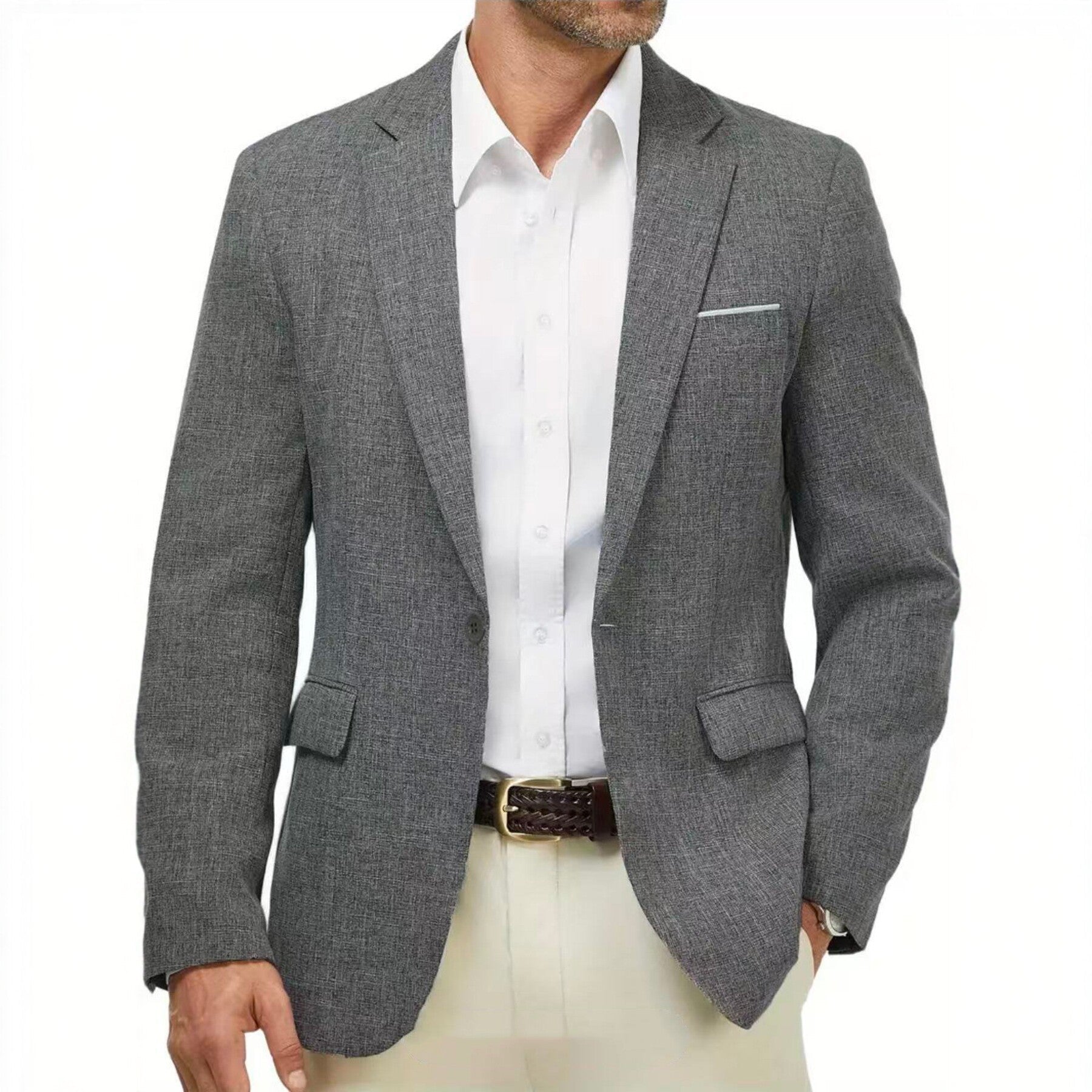 Veste légère décontractée pour homme style italien, été, tissu lin ajusté - IVOIRART.COM