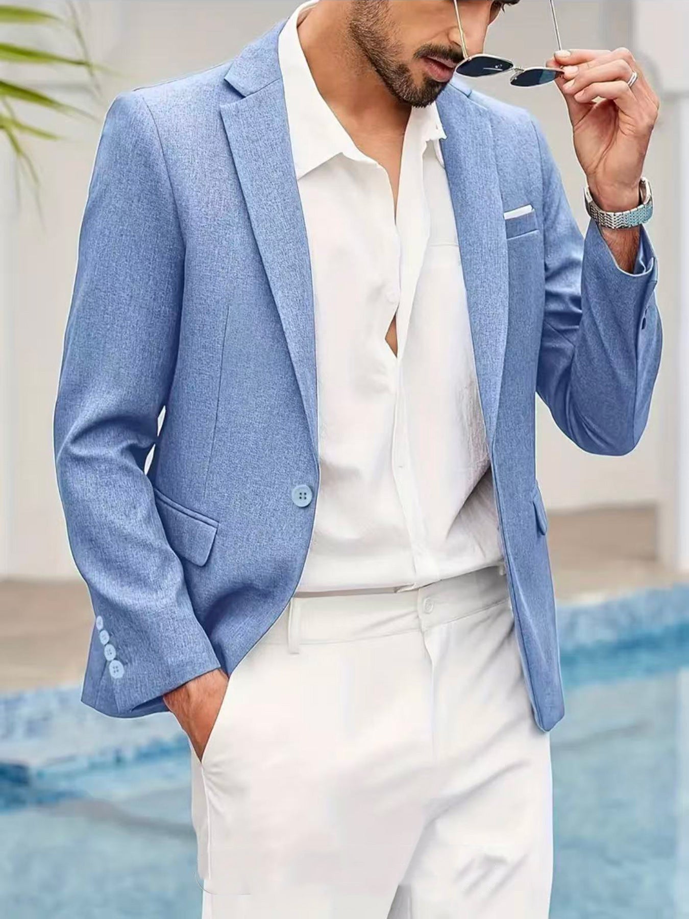 Veste légère décontractée pour homme style italien, été, tissu lin ajusté - IVOIRART.COM
