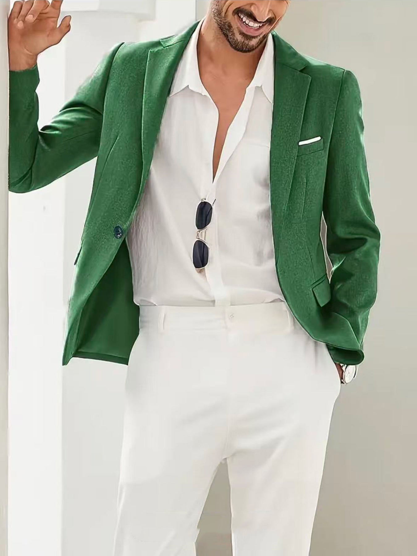 Veste légère décontractée pour homme style italien, été, tissu lin ajusté - IVOIRART.COM