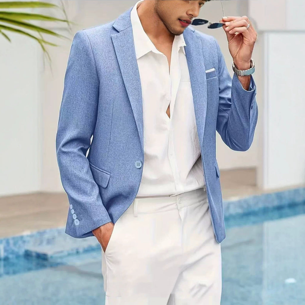 Veste légère décontractée pour homme style italien, été, tissu lin ajusté - IVOIRART.COM
