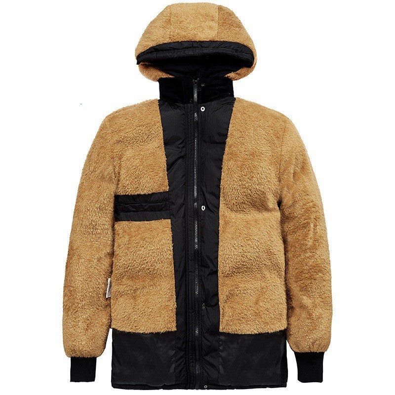 Veste matelassée en velours pour homme, hiver, style ample et capuche - IVOIRART.COM