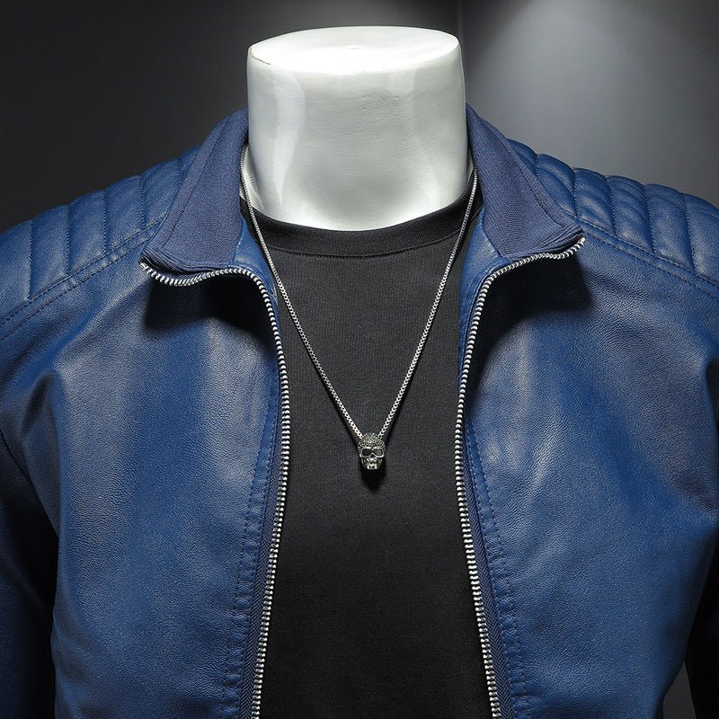 Veste moto en cuir pour homme — coupe fine, col montant, fermeture zippée & chic - IVOIRART.COM