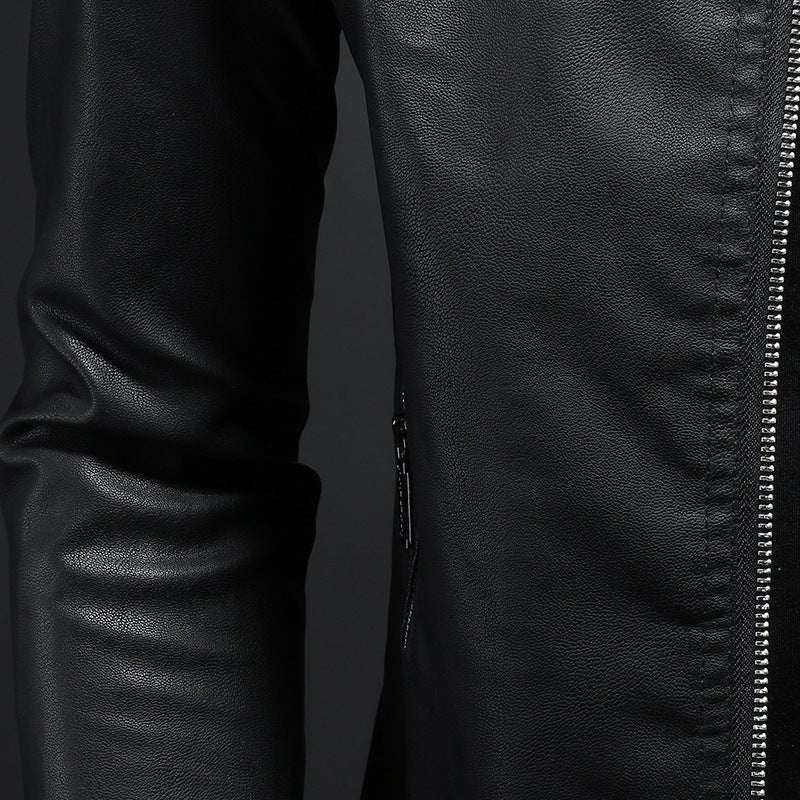 Veste moto en cuir pour homme — coupe fine, col montant, fermeture zippée & chic - IVOIRART.COM