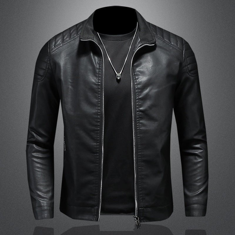 Veste moto en cuir pour homme — coupe fine, col montant, fermeture zippée & chic - IVOIRART.COM