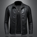 Veste moto en cuir pour homme — coupe fine, col montant, fermeture zippée & chic - IVOIRART.COM