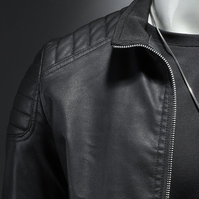Veste moto en cuir pour homme — coupe fine, col montant, fermeture zippée & chic - IVOIRART.COM