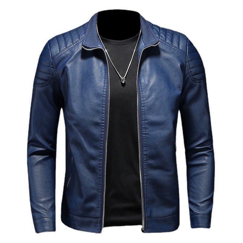 Veste moto en cuir pour homme — coupe fine, col montant, fermeture zippée & chic - IVOIRART.COM