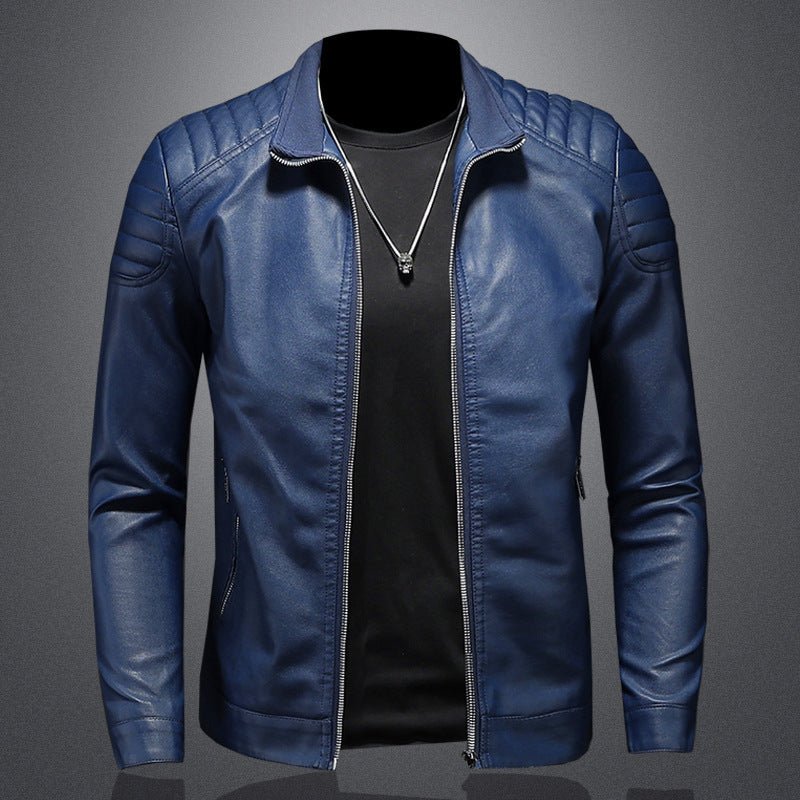 Veste moto en cuir pour homme — coupe fine, col montant, fermeture zippée & chic - IVOIRART.COM