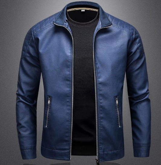Veste moto en cuir pour homme — coupe fine, col montant, fermeture zippée & chic - IVOIRART.COM