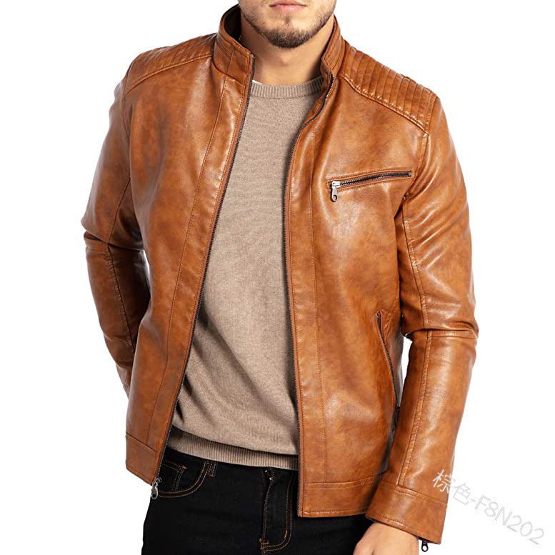 Veste moto punk homme en cuir synthétique col montant polyester durable urbaine! - IVOIRART.COM